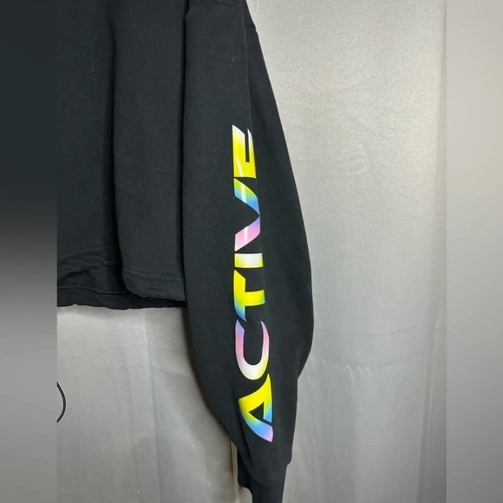 Zyia Active Ombre Black Cropped Drawstring Hoodie Sweatshirt Size Large - Picture 2 of 7